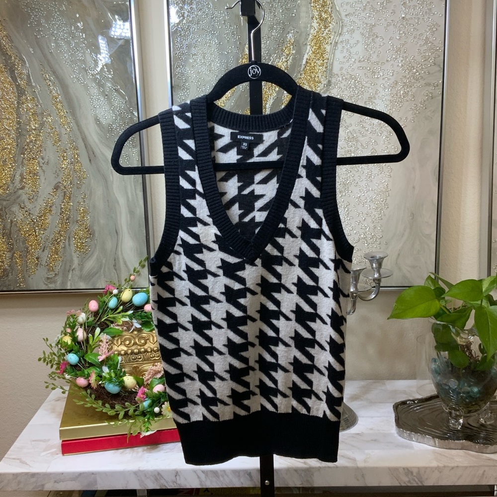 Express Black and White Sweater Vest